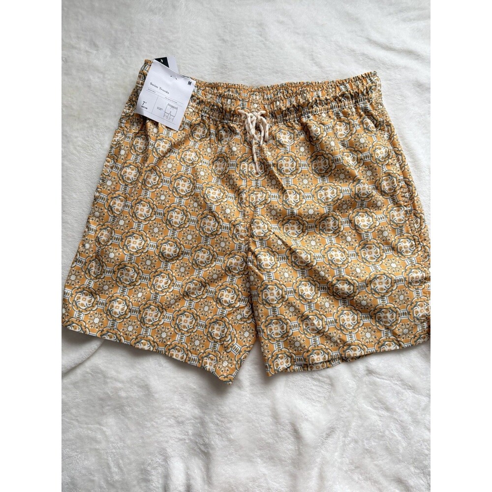 Goodfellow & Co Men's Geometric Swim Trunks Lined Drawstring Back Pocket M